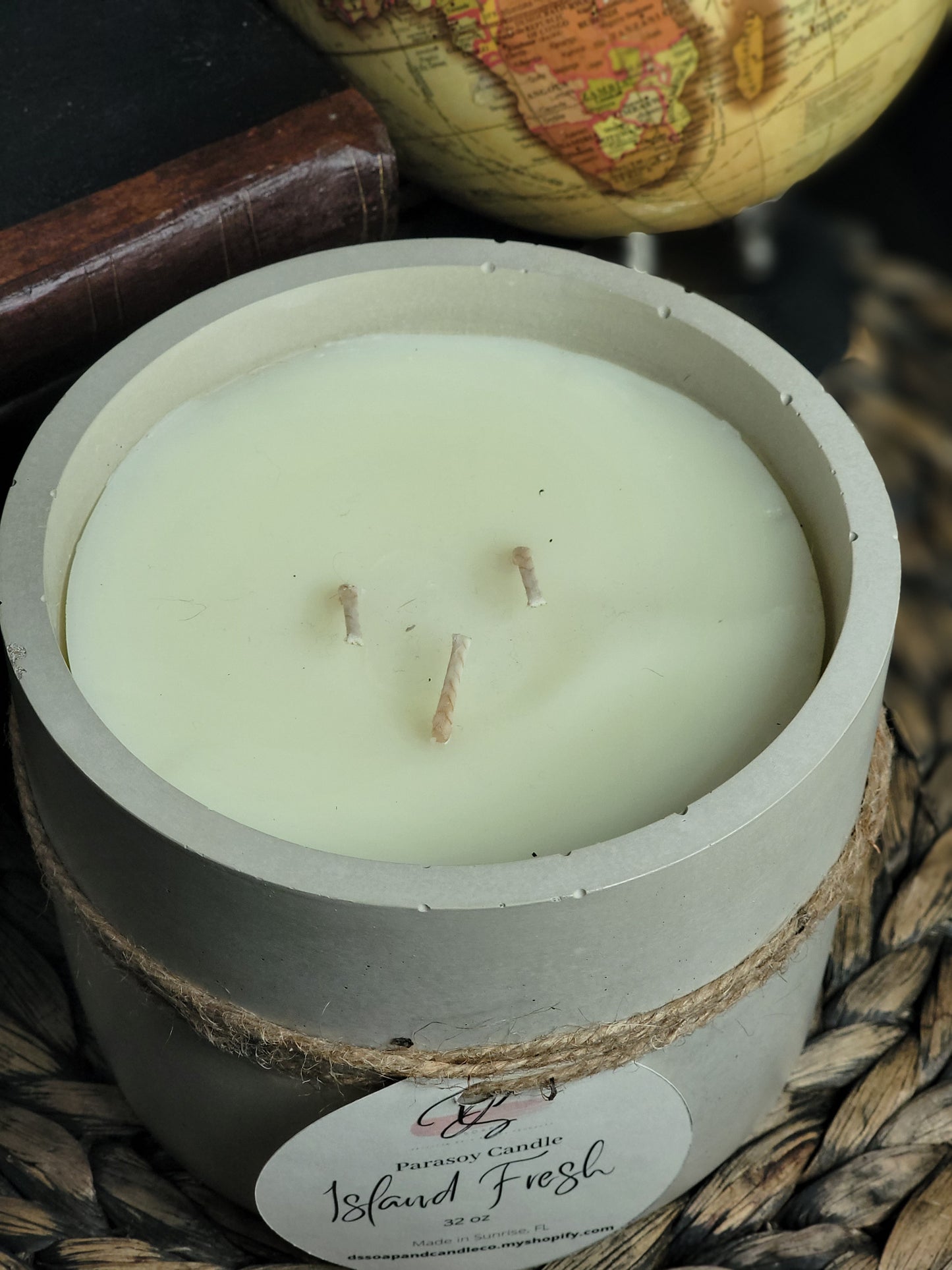Island Fresh RoundCement Candle, XL Concrete Candle, Soy Candle, Industrial, Farmhouse, Indoor /Outdoor
