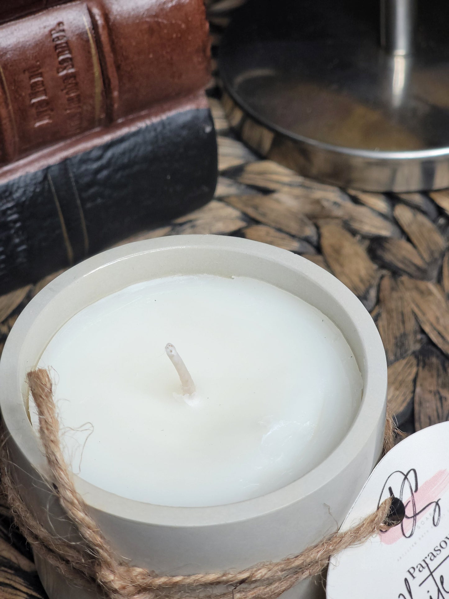 White Sage & Lavender Small 4 oz Round Cement Candle, Concrete Candle, Soy Candle, Industrial, Farmhouse, Indoor /Outdoor
