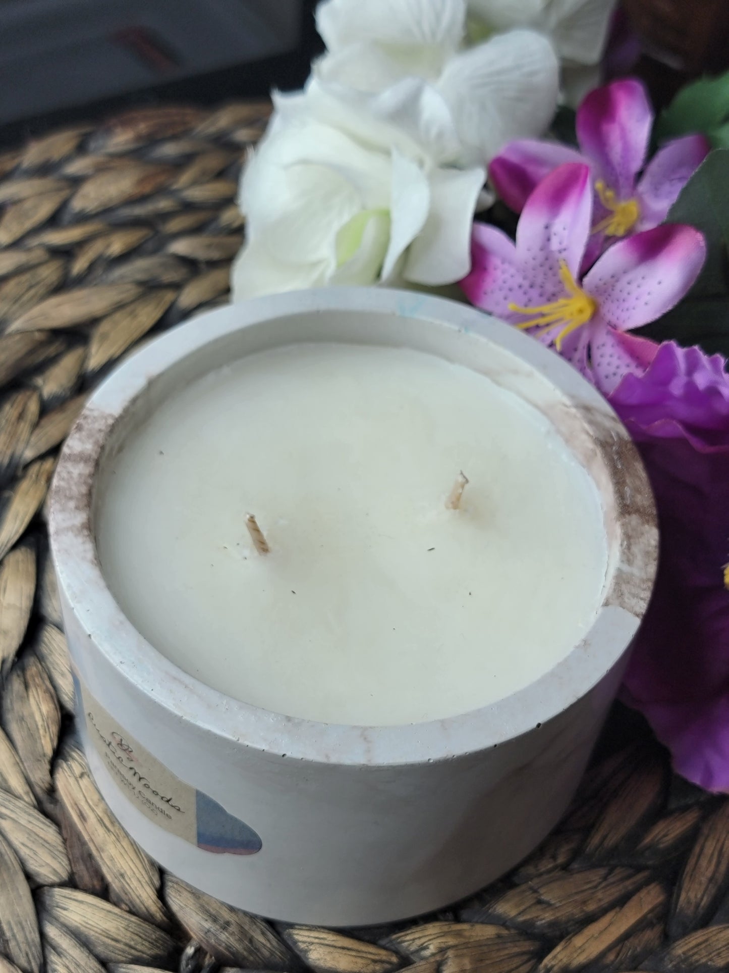 Rustic Woods Round Cement Candle, Concrete Candle, Soy Candle, Industrial, Farmhouse, Indoor /Outdoor