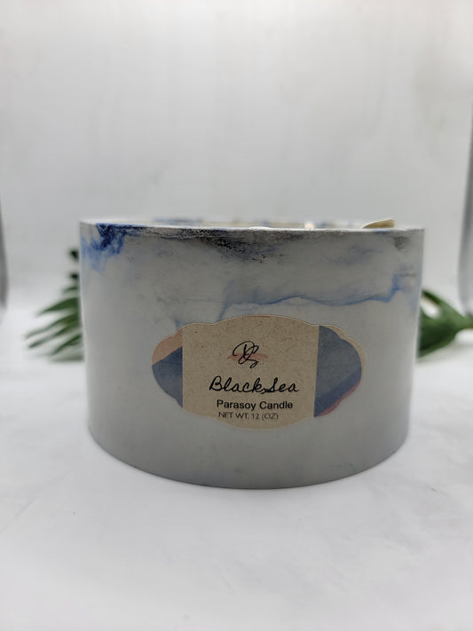 Black Sea round Cement Candle, Blue Marble Concrete Candle, Soy Candle, Industrial, Farmhouse, Indoor /Outdoor