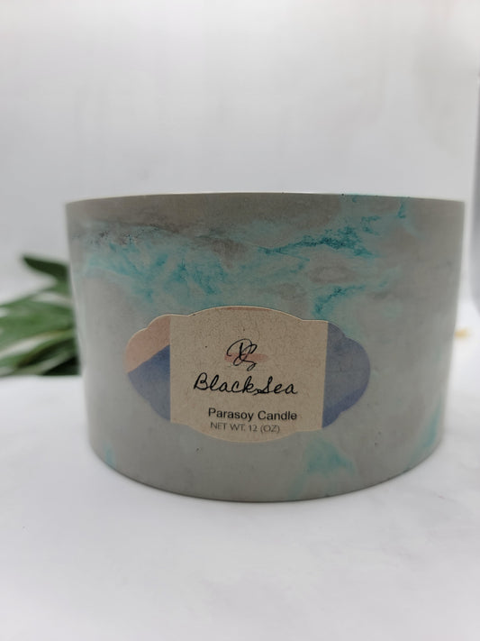 Black Sea round Cement Candle, Turquoise Marble Concrete Candle, Soy Candle, Industrial, Farmhouse, Indoor /Outdoor