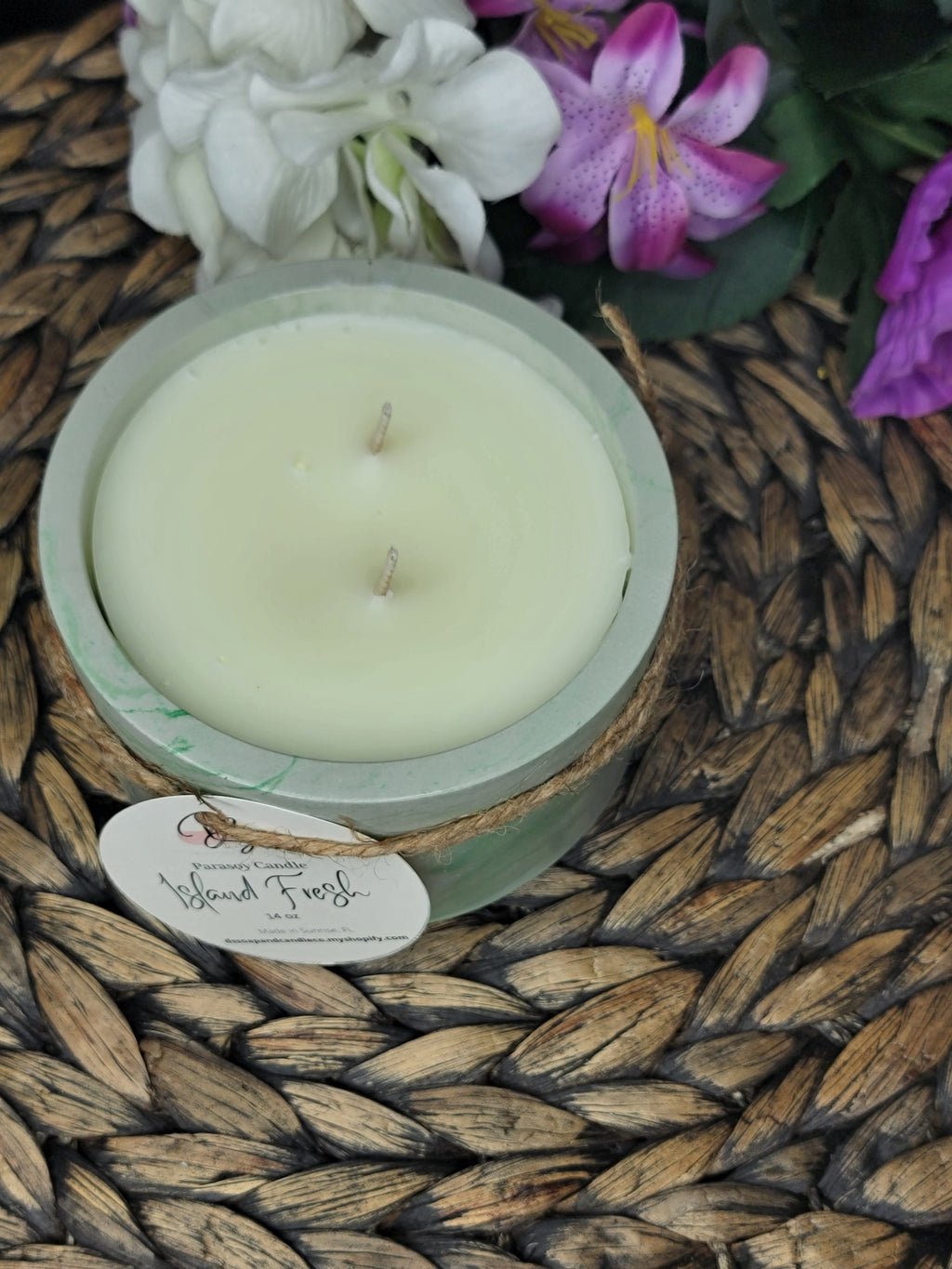 Island Fresh Round Cement Candle, Blue Marble Concrete Candle, Soy Candle, Industrial, Farmhouse, Indoor /Outdoor