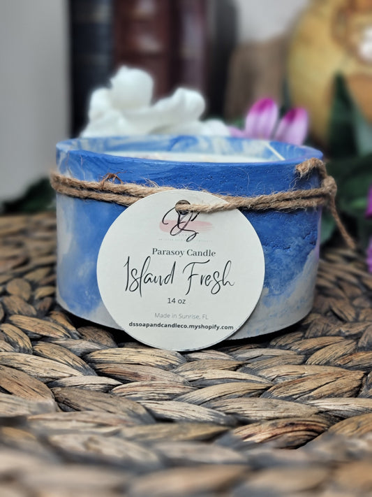 Island Fresh Round Cement Candle, Blue Marble Concrete Candle, Soy Candle, Industrial, Farmhouse, Indoor /Outdoor