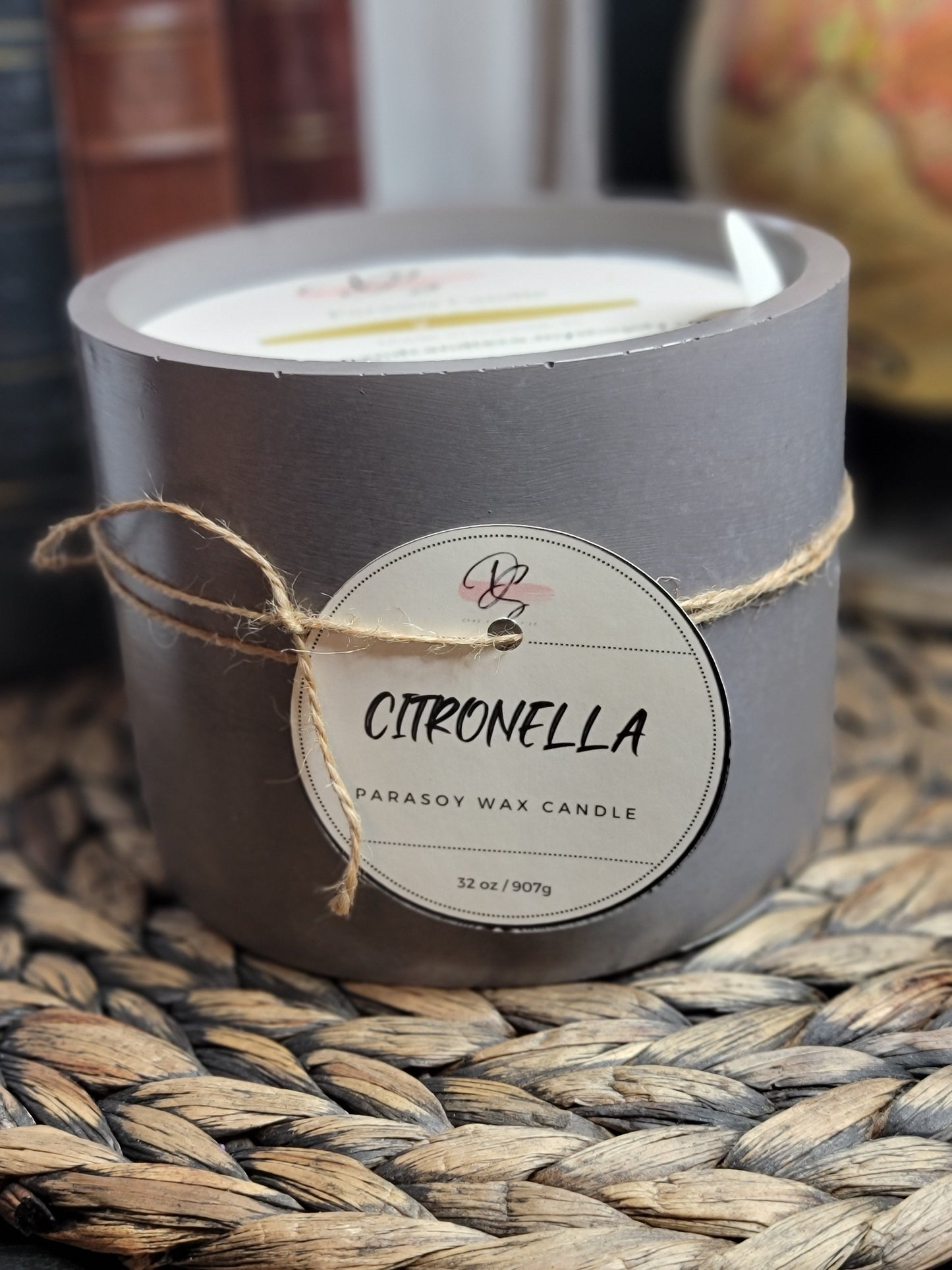 Citronella XL Round Cement Candle, Charcoal Concrete Candle, Soy Candle, Industrial, Farmhouse, Indoor /Outdoor