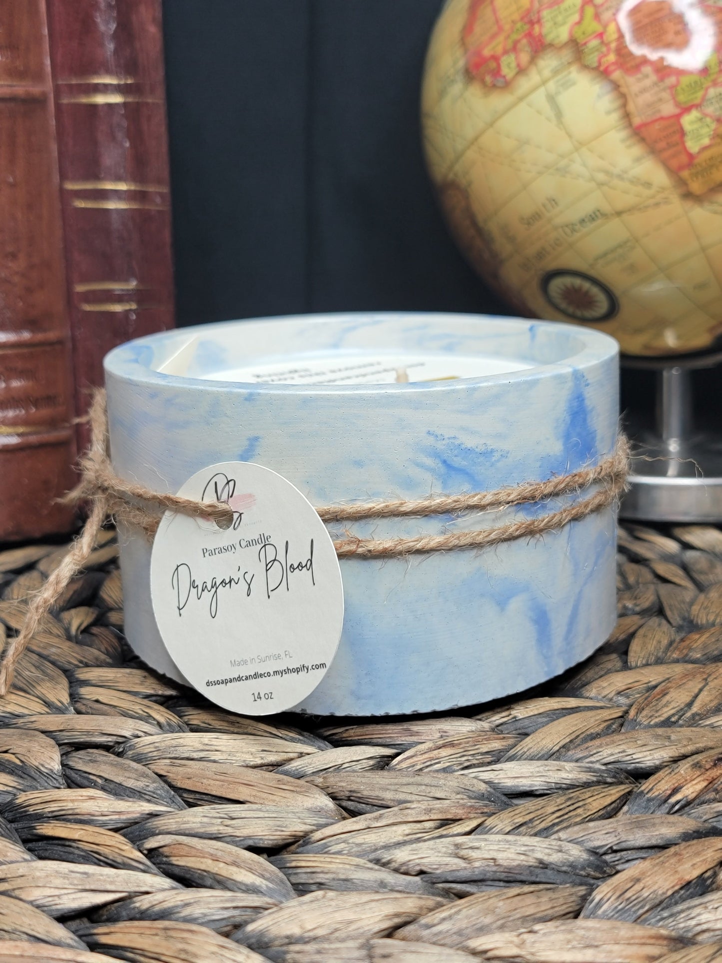 Dragons Blood Round Cement Candle, Blue Marble Concrete Candle, Soy Candle, Industrial, Farmhouse, Indoor /Outdoor