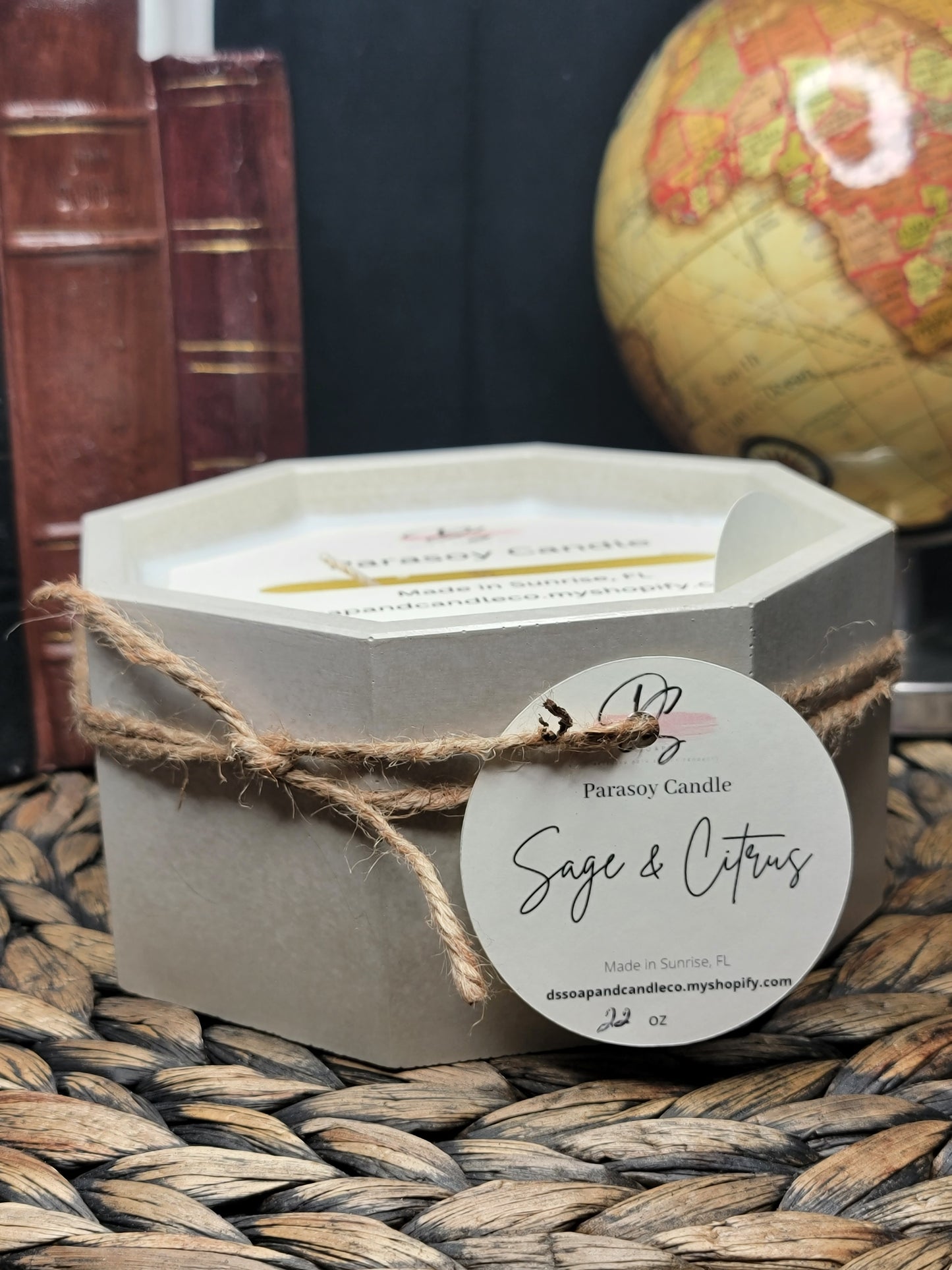 Sage & Citrus 22 oz Octagon Cement Candle, Natural Concrete Candle, Soy Candle, Industrial, Farmhouse, Indoor /Outdoor