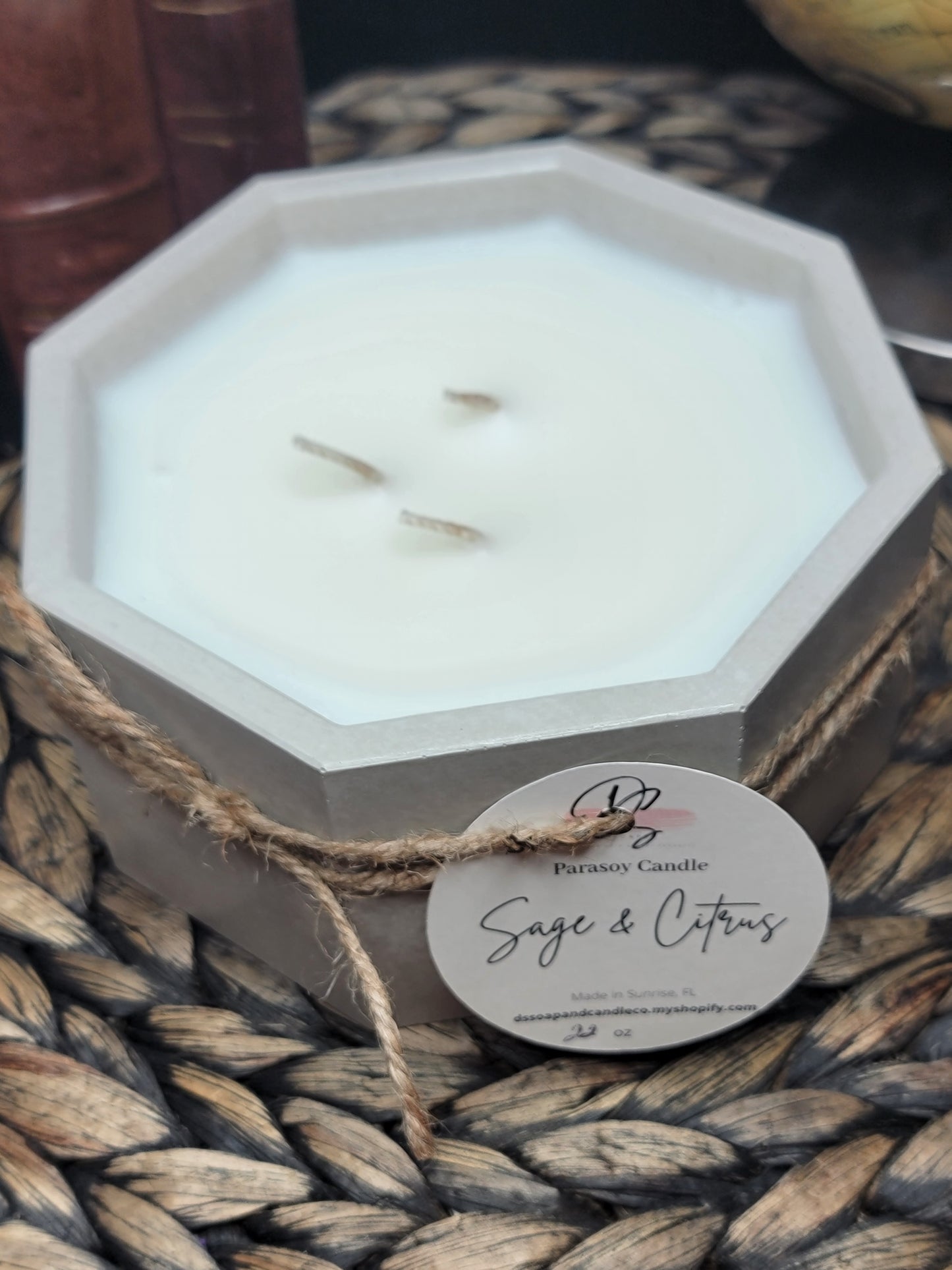 Sage & Citrus 22 oz Octagon Cement Candle, Natural Concrete Candle, Soy Candle, Industrial, Farmhouse, Indoor /Outdoor