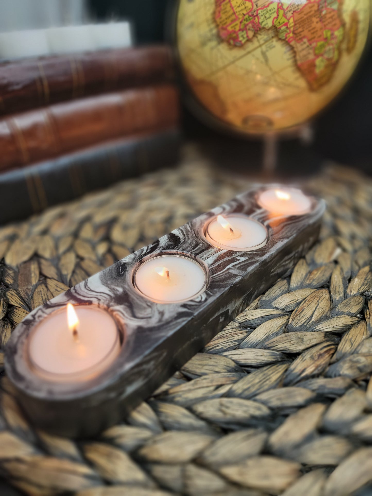 Quadruple Tealight Holder, Large Jesmonite  Tealight , 4 Tealight Candle Holder, Tea Light Centerpiece, Modern Candle Holder