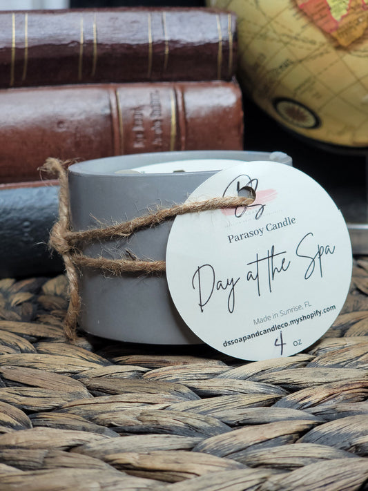 Day at the Spa Small 4 oz Round Cement Candle, Charcoal Concrete Candle, Soy Candle, Industrial, Farmhouse, Indoor /Outdoor