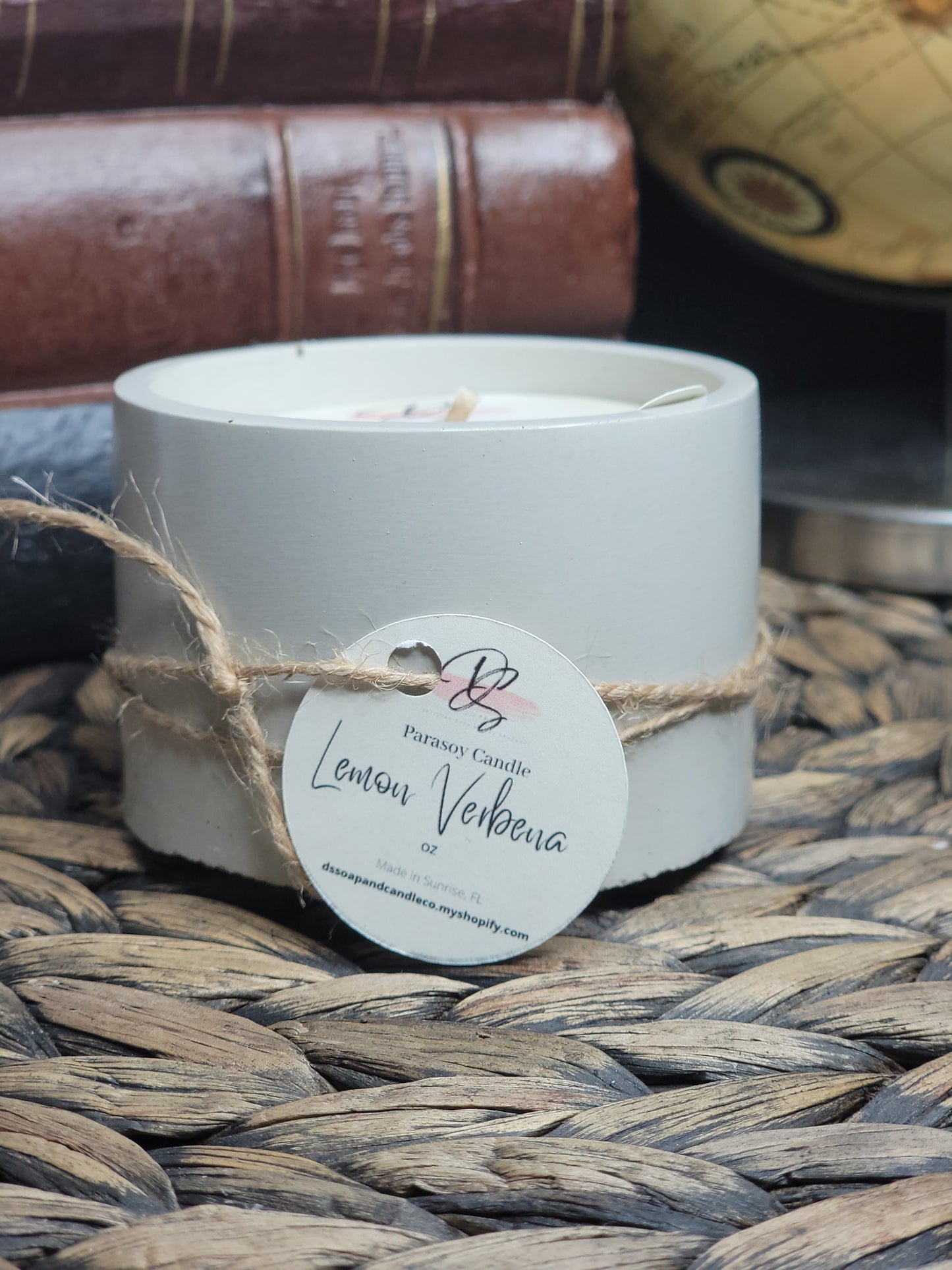 Lemon Verbena Small 4 oz Round Cement Candle, Concrete Candle, Soy Candle, Industrial, Farmhouse, Indoor /Outdoor