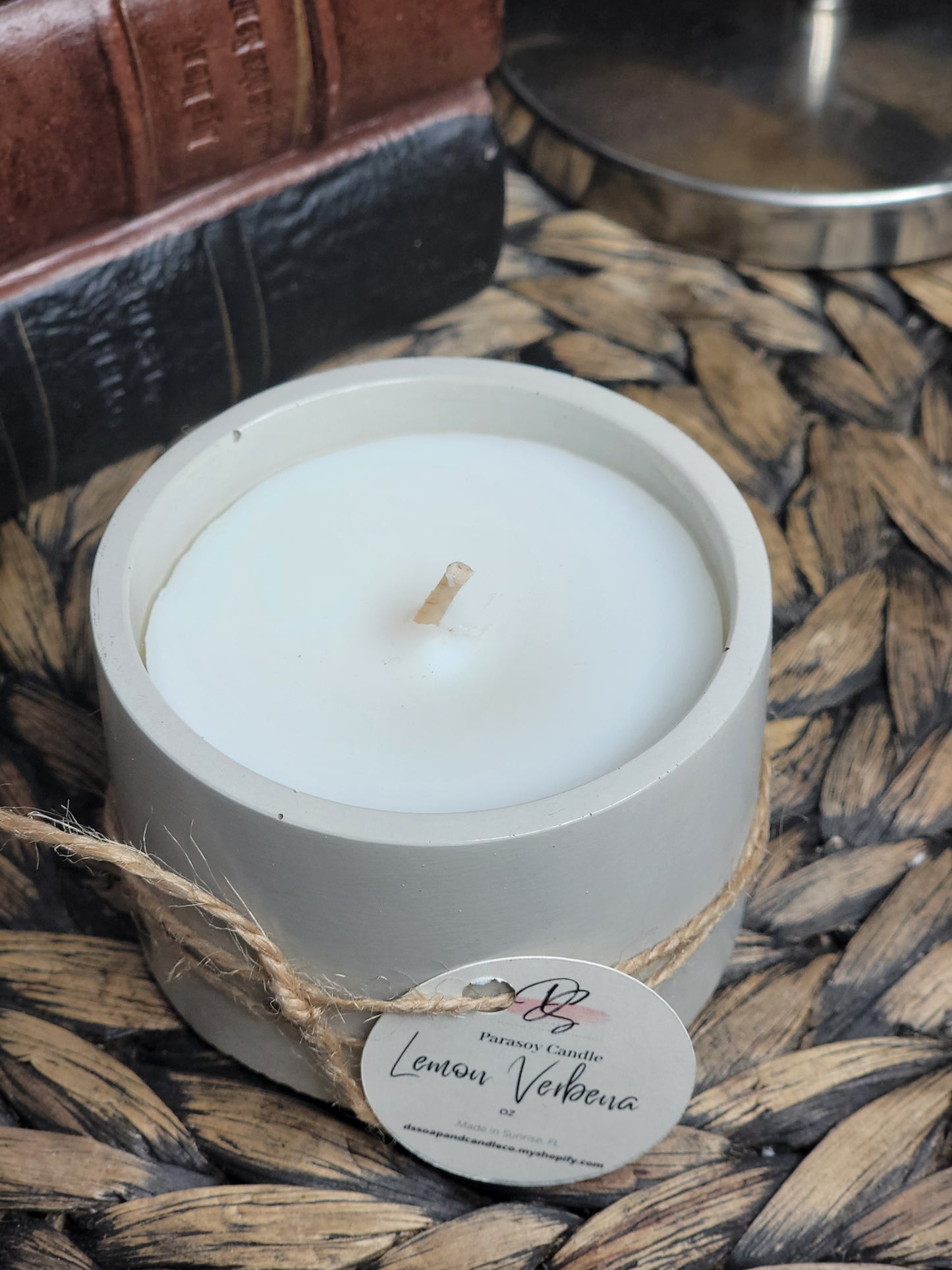 Lemon Verbena Small 4 oz Round Cement Candle, Concrete Candle, Soy Candle, Industrial, Farmhouse, Indoor /Outdoor