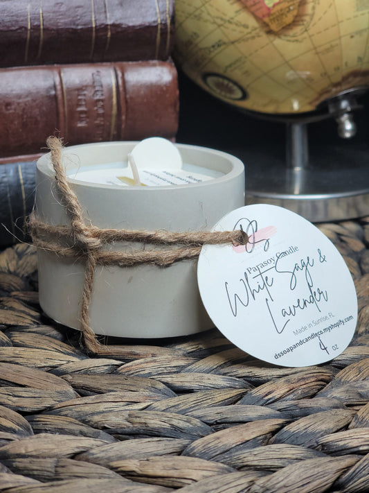 White Sage & Lavender Small 4 oz Round Cement Candle, Concrete Candle, Soy Candle, Industrial, Farmhouse, Indoor /Outdoor