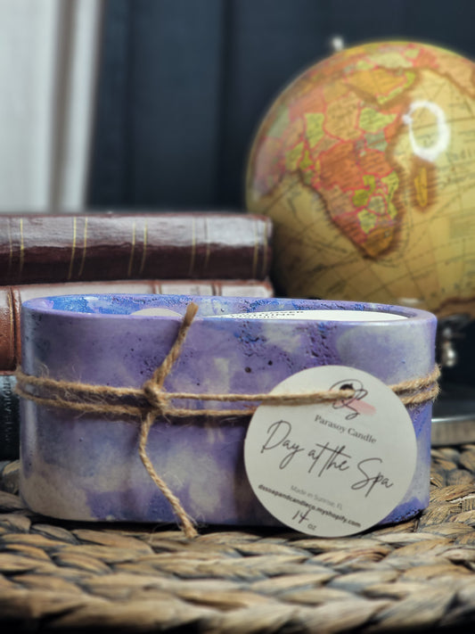 Day at the Spa Oval Cement Candle, Purple Marble Concrete Candle, Soy Candle, Industrial, Farmhouse, Indoor /Outdoor