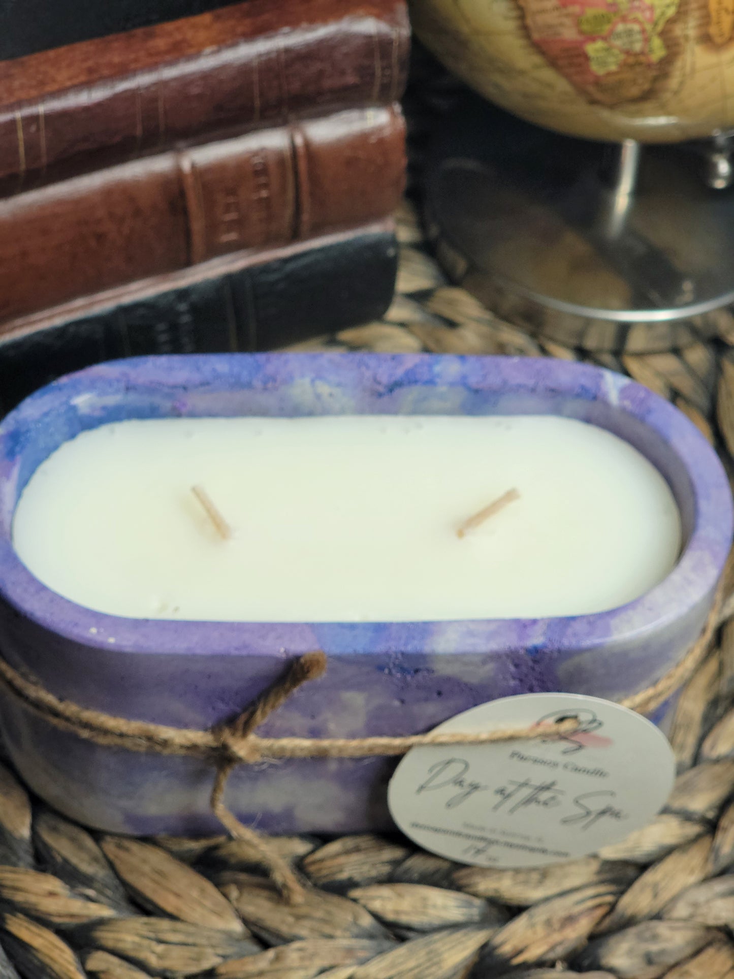 Day at the Spa Oval Cement Candle, Purple Marble Concrete Candle, Soy Candle, Industrial, Farmhouse, Indoor /Outdoor