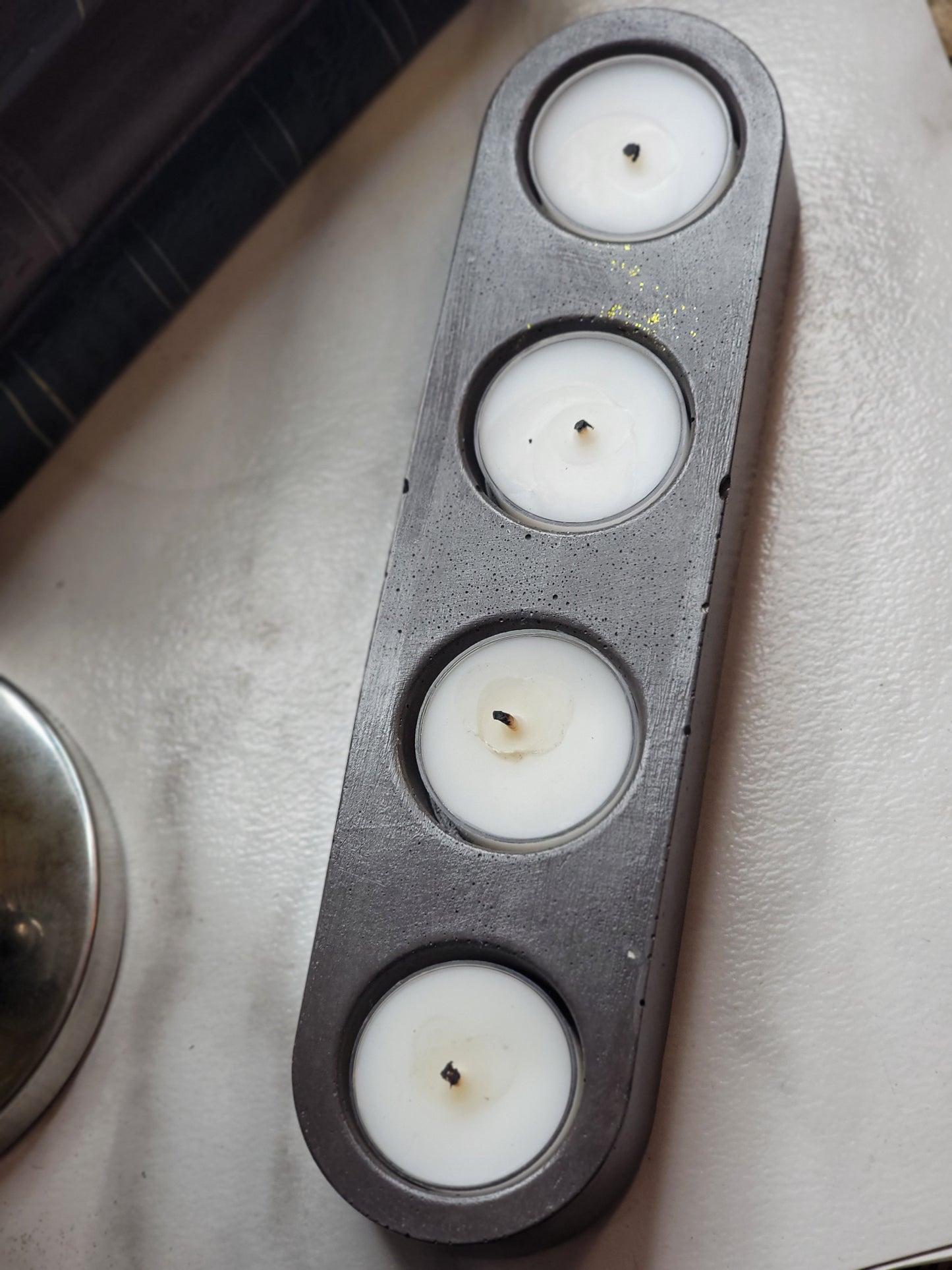 Quadruple Tealight Holder, Large Concrete Tealight, 4 Tealight Candle Holder, Tea Light Centerpiece, Modern Candle Holder