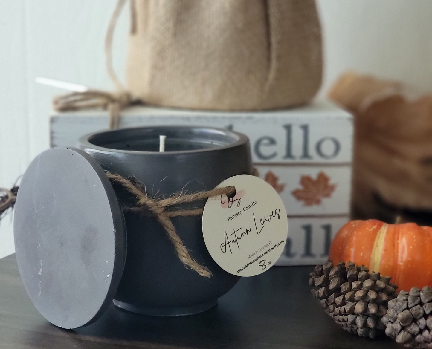 Autumn Leaves Concrete Candle