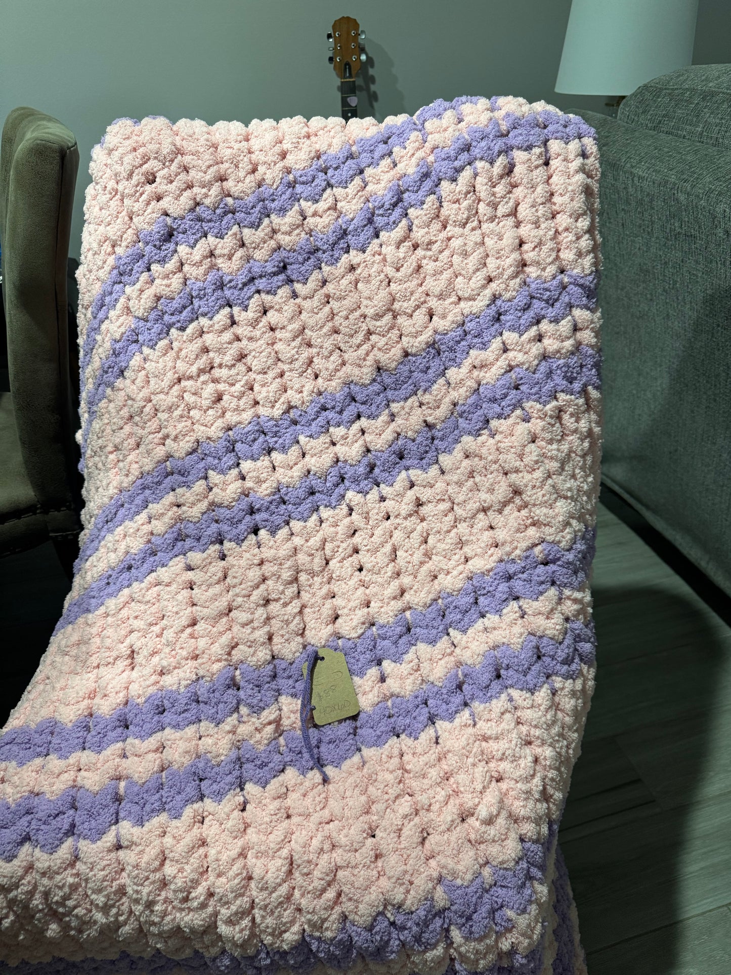 Pink & Purple Chunky Knit Blanket, Cozy Hand Knit Throw, Housewarming Gift, Sympathy Gift, Statement Home Decor Blanket