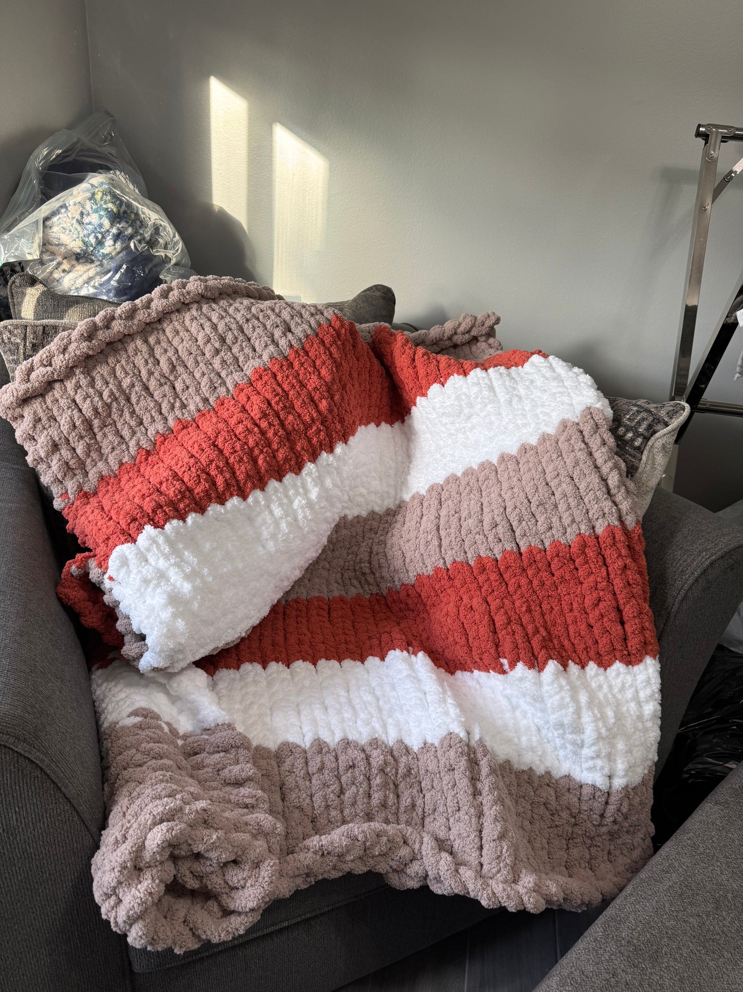 Fall colors Chunky Knit Blanket, Handmade Chenille Throw, Soft & Cozy Blanket, Chunky Blanket, Warm Blanket, Fluffy Blanket