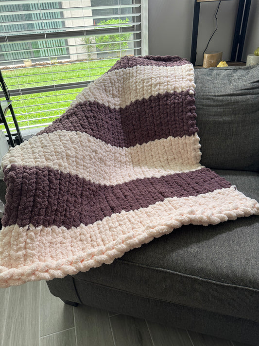 Soft Pink & Lilac Chunky Knit Blanket, Cozy Hand Knit Throw, Housewarming Gift, Sympathy Gift, Statement Home Decor Blanket, Holiday Gift