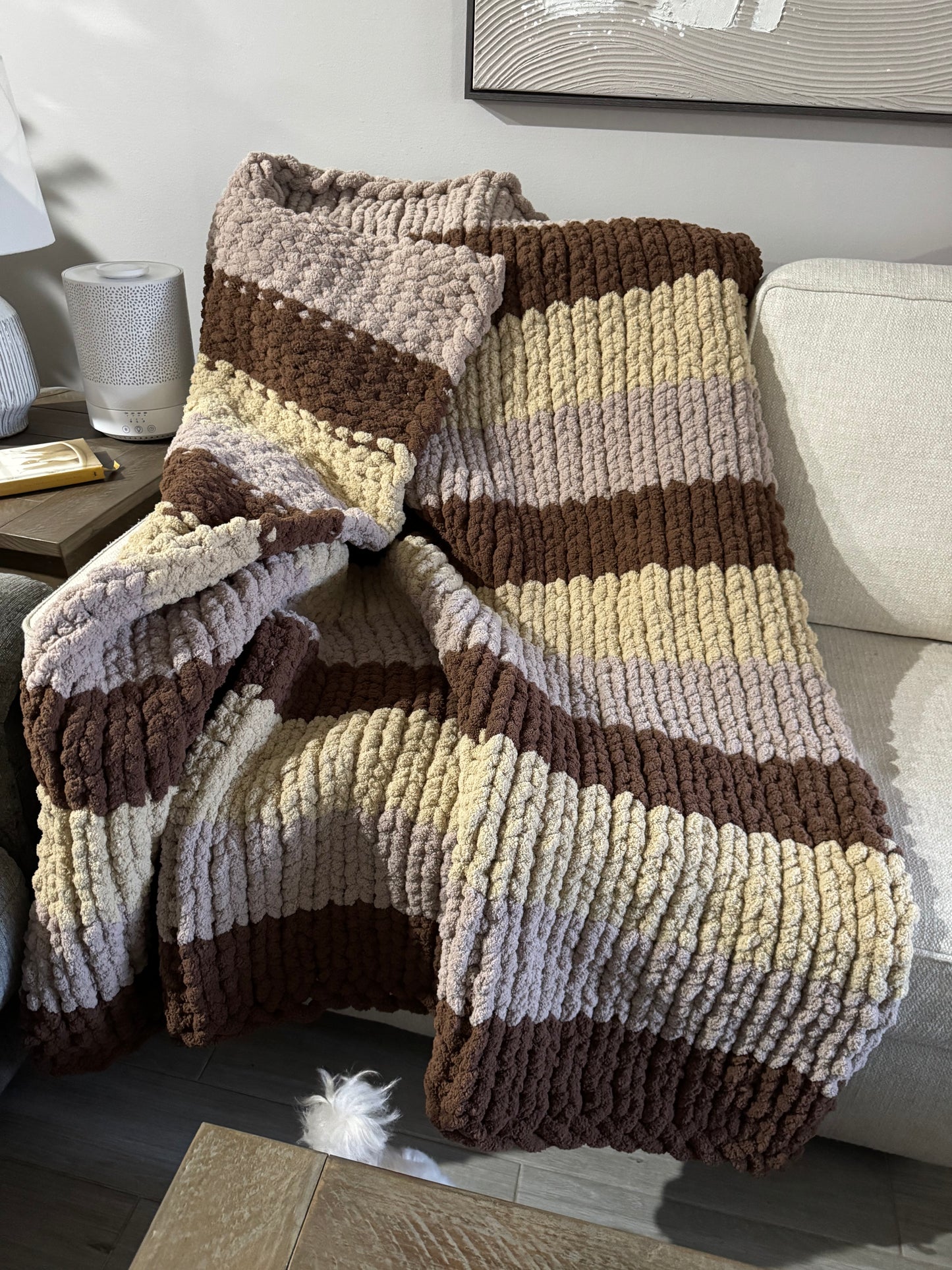 Shades of Brown Chunky Knit Blanket and Pillow Set, Chunky Yarn Blanket, Chenille, Warm Blanket, Large Blanket, Fluffy Blanket, XL Blanket