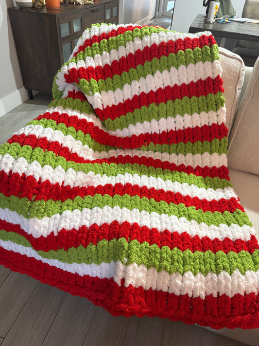 Grinc theme Christmas chunky Super soft Blanket Handmade, Soft & Cozy Handmade Christmas Gift Chunky Knit Blanket, Grincmas chunky blanket