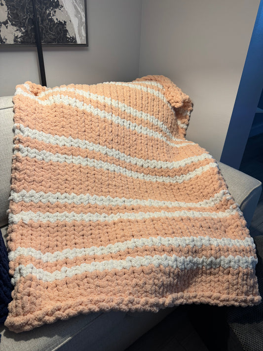 Peaches and Cream Chunky Knit Blanket, Cozy Hand Knit Throw, Housewarming Gift, Sympathy Gift, Statement Home Decor Blanket