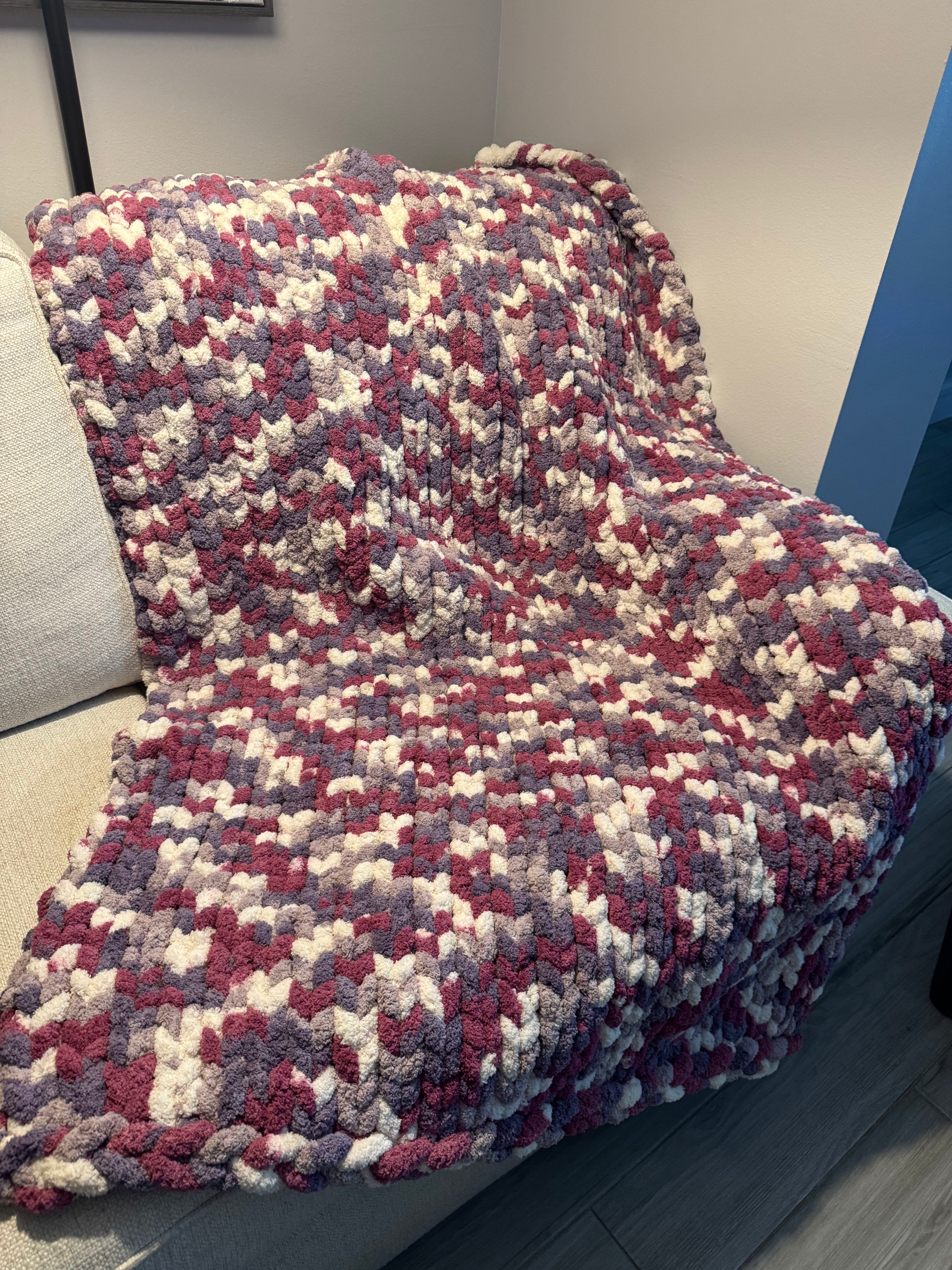 Shades of Purple Chunky Knit Blanket