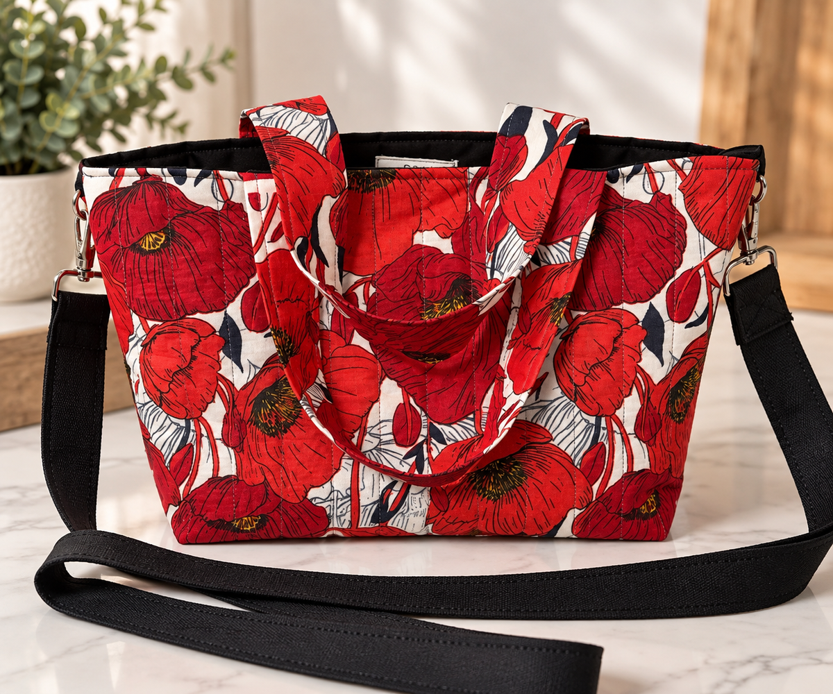 The Poppy | Handmade Quilted Bandana Tote & Crossbody Bag